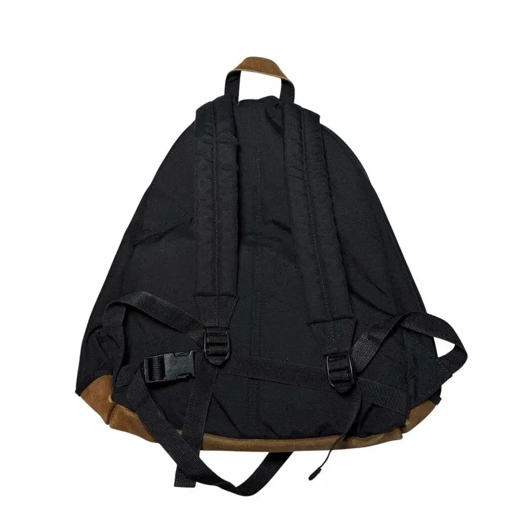 Vintage 90s Eddie Bauer Black Canvas Backpack with Suede Leather Bottom